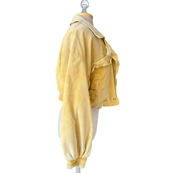 We The Free People Sure Thing Bomber Yellow Jacket Small Boho Corduroy - Picture 6 of 14